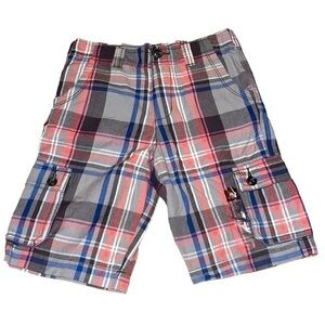 New Arizona Boy’s Plaid Madras Cargo Shorts Size 7 NWT